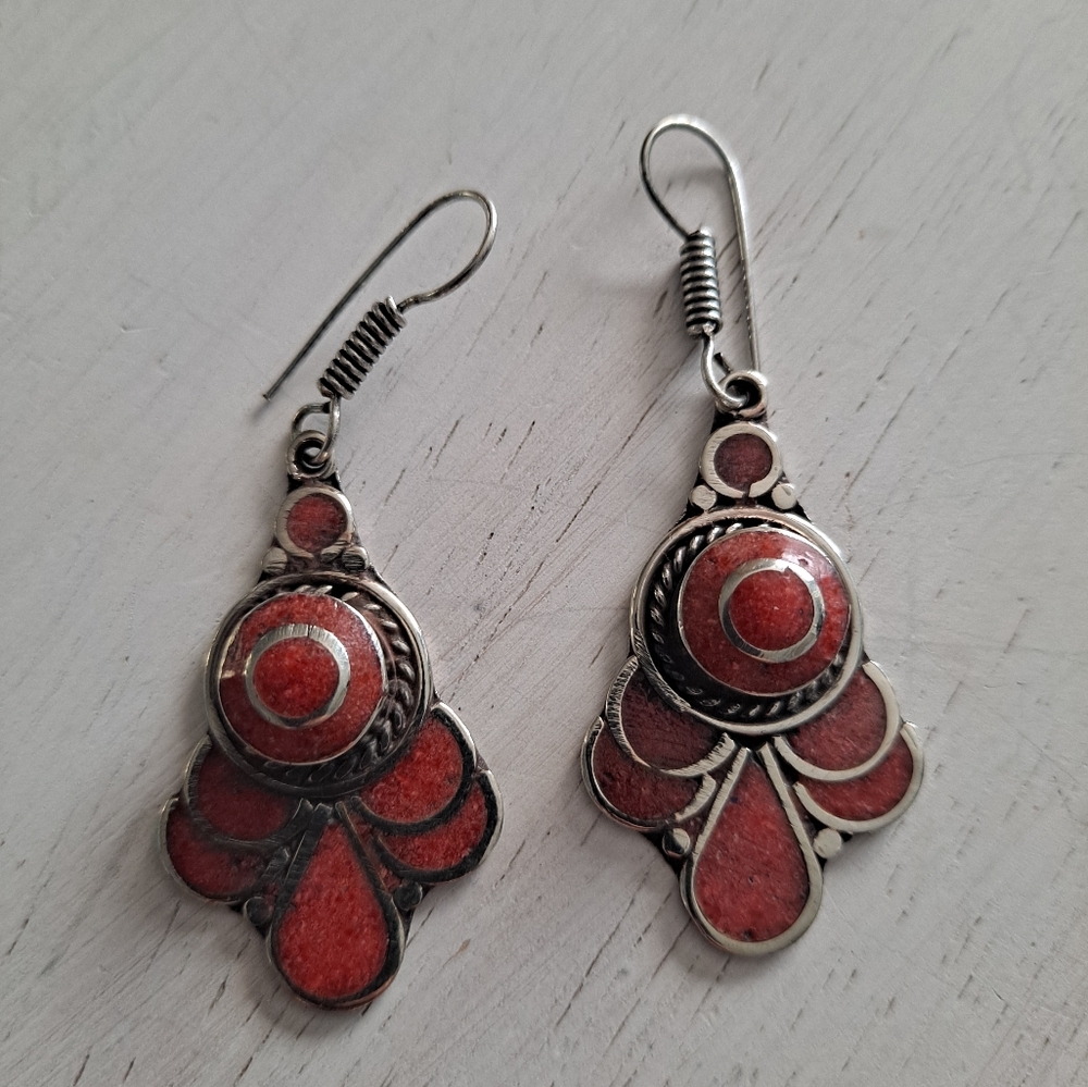 Tibetan Coral Earrings. NWOT